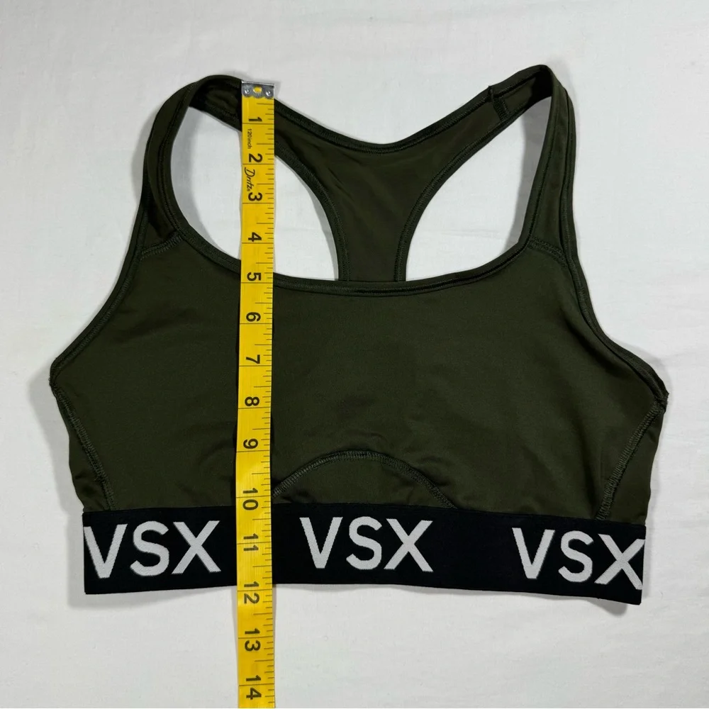Victoria's Secret VSX Sport Racerback Sports Bra Olive Green Logo Band‎ Medium